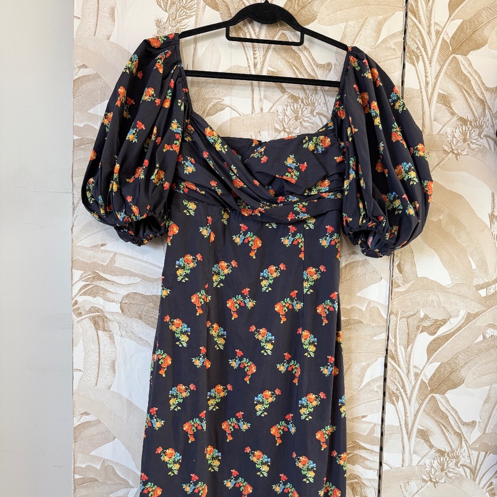 Designer Carolina Constas Floral Midi Dress – Romantic Puff Sleeve Statement - Picture 4 of 9